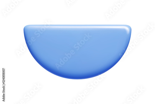 Blue 3d callout banner in semicircle shape with smooth edges. Vector text bubble showcases gradient effect and glossy highlights for web design, presentations, promotional content.