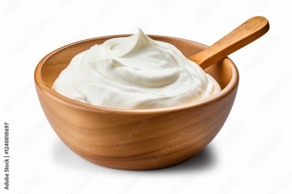 Creamy Sour Cream in a Wooden Bowl with a Wooden Spoon, Perfect for Dips, Toppings, and Culinary Uses, Ideal for Food Photography Creamy Sour Cream in a Wooden Bowl with a Wooden Spoon, Perfect for Dips, Toppings, and Culinary Uses, Ideal for Food Photography