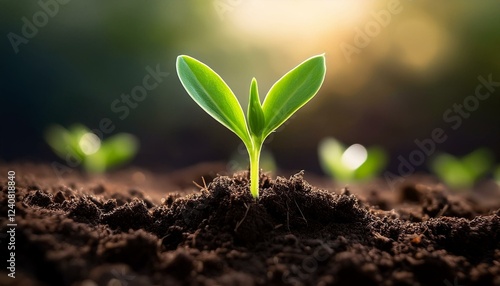 a fresh green sprout emerging from dark moist soil symbolizing growth and renewal