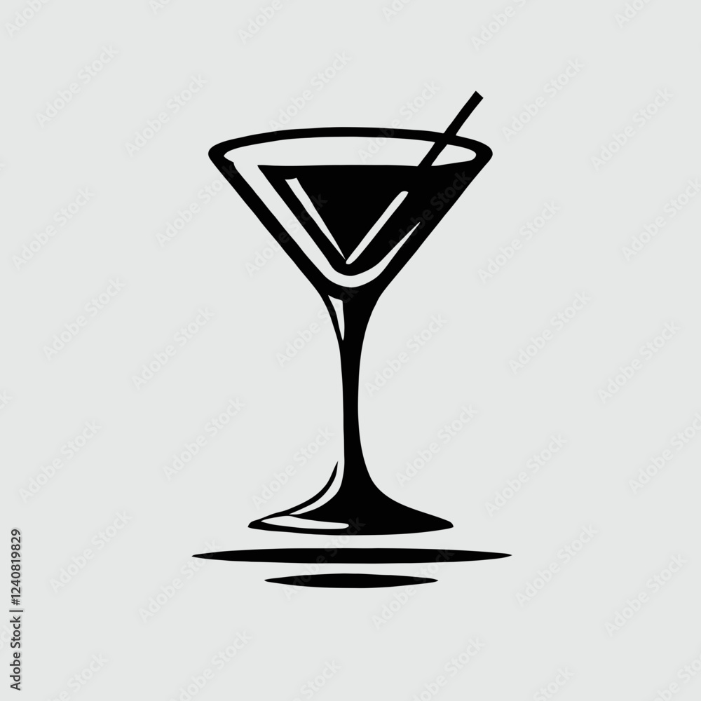 Cocktail Glass Silhouette in black on a white background Cocktail Glass Silhouette in black on a white background
