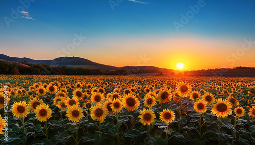 sunset in the field of sunflowers