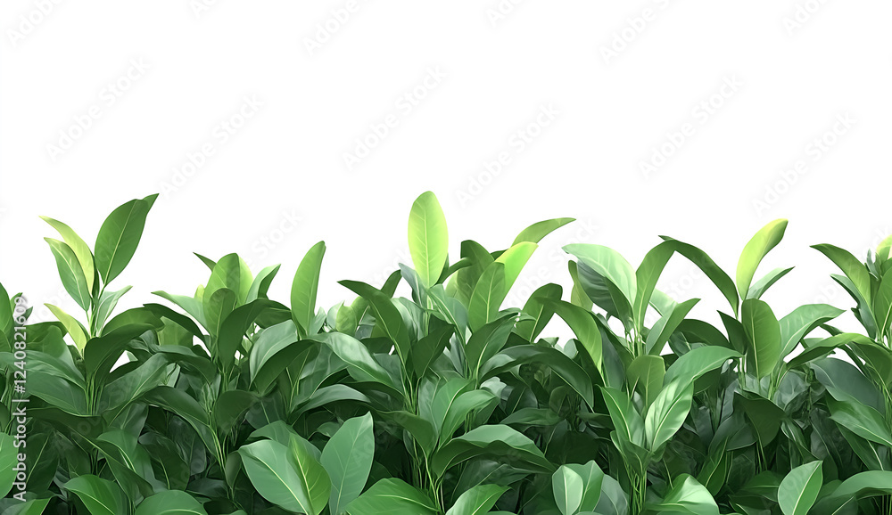 Fototapeta premium Green leaves against a white background, 3D rendering, high definition 