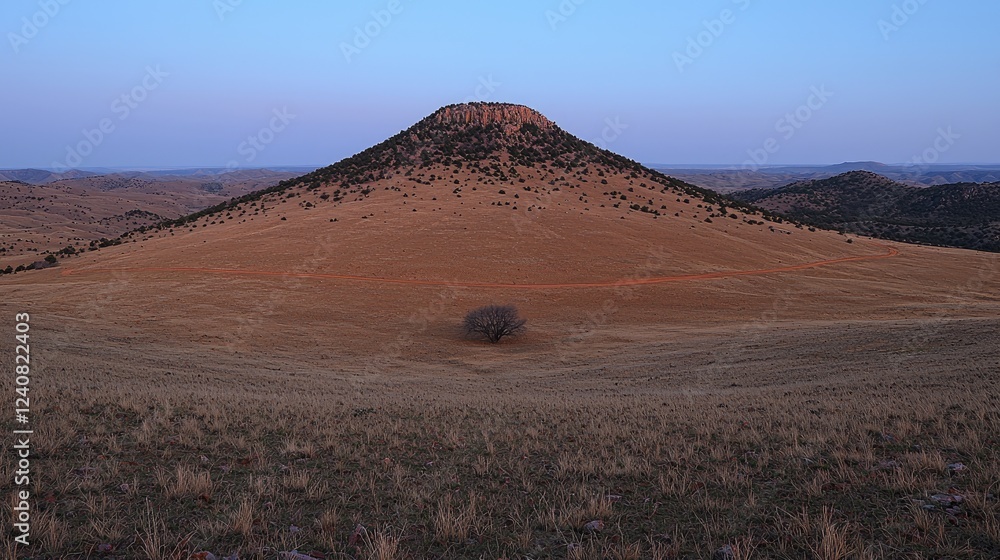 Sunset view of a solitary tree in a vast field, hill landscape background, nature photography Sunset view of a solitary tree in a vast field, hill landscape background, nature photography