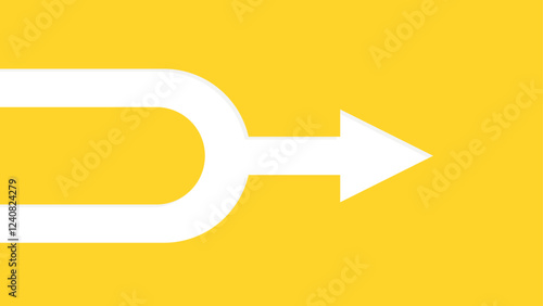 Merging arrow. Two paths meet and go in the same direction. Yellow and white background.