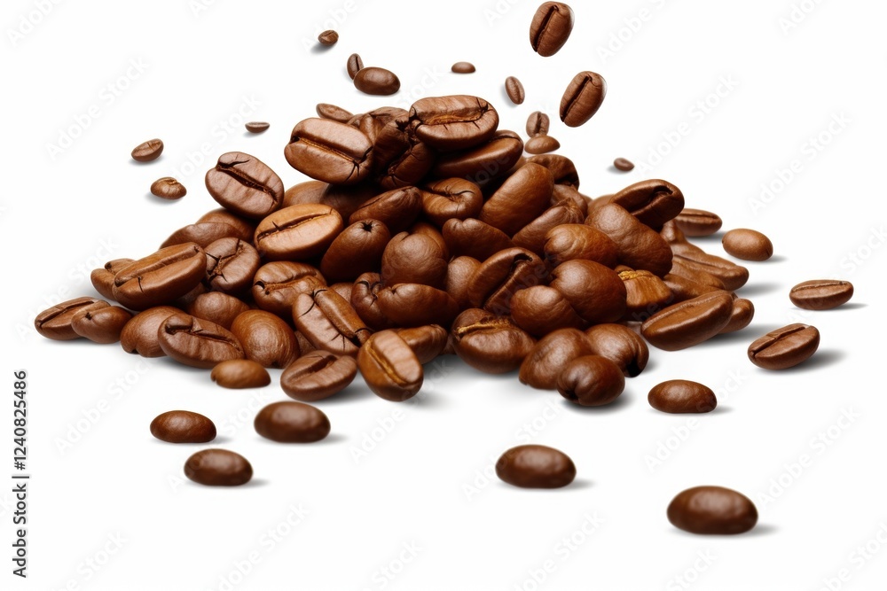 Naklejka premium Isolated Falling Coffee Beans on a White Background with a Variety of Shapes and Sizes Highlighting Their Rich Brown Color and Textures