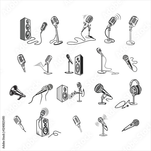 Microphone Drawing | Sound Recording Mic Illustration.