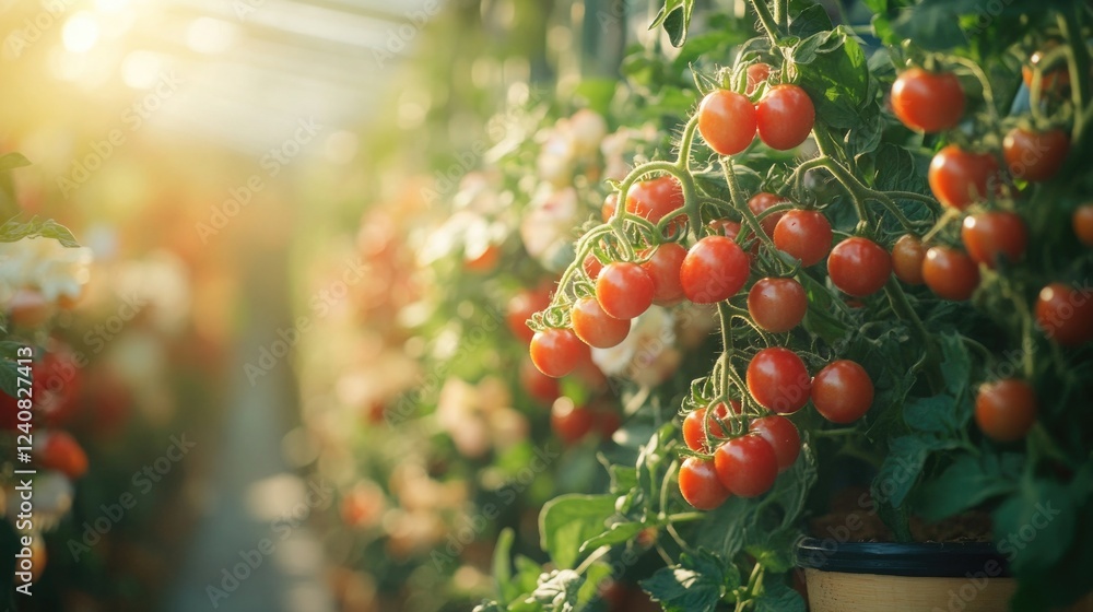Ripe cherry tomatoes on a vine in a greenhouse. Ripe cherry tomatoes on a vine in a greenhouse.