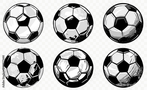 Collection of six different soccer (football in Europe) balls
