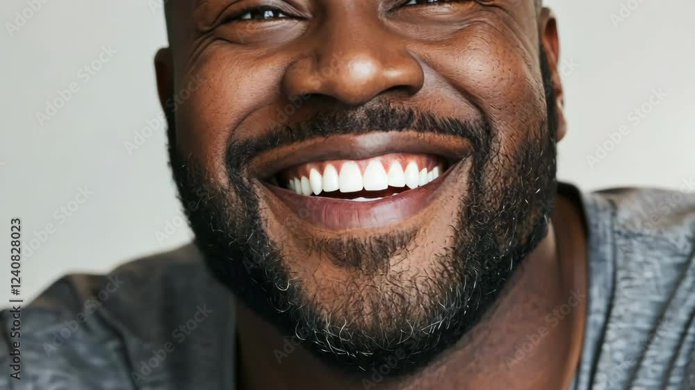 Handsome Black man with a beard, smiling, wearing a gray T-shirt, generative AI Handsome Black man with a beard, smiling, wearing a gray T-shirt, generative AI