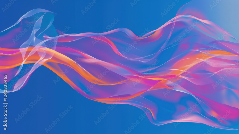 Obraz premium Colorful abstract waves flow gracefully across blue background, creating sense of movement and energy. vibrant hues of pink, orange, and purple blend seamlessly