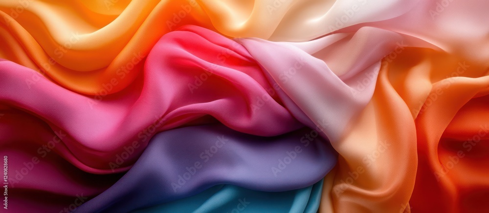 Obraz premium Colorful silk fabric waves, close-up texture