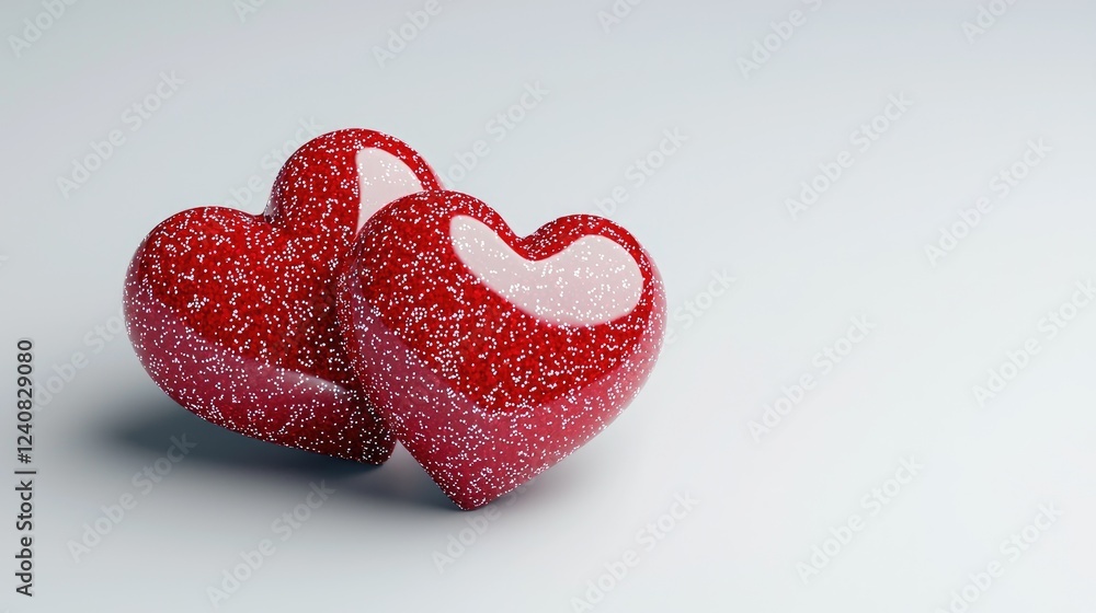 Fototapeta premium Two red hearts, love symbol, white background, Valentine's Day card