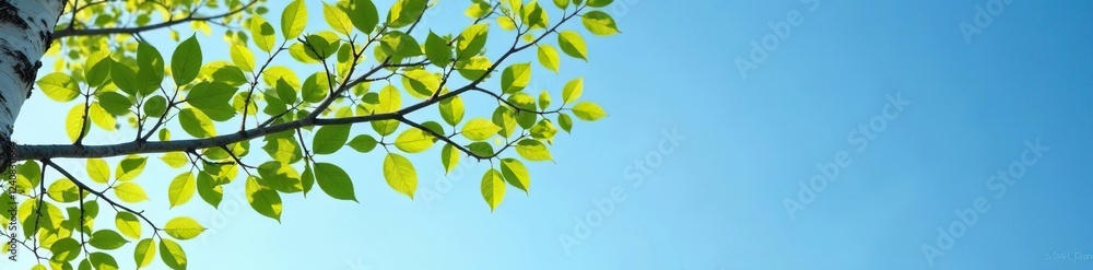 Branches and leaves of white birch against a blue sky, leaves, nature, peaceful Branches and leaves of white birch against a blue sky, leaves, nature, peaceful