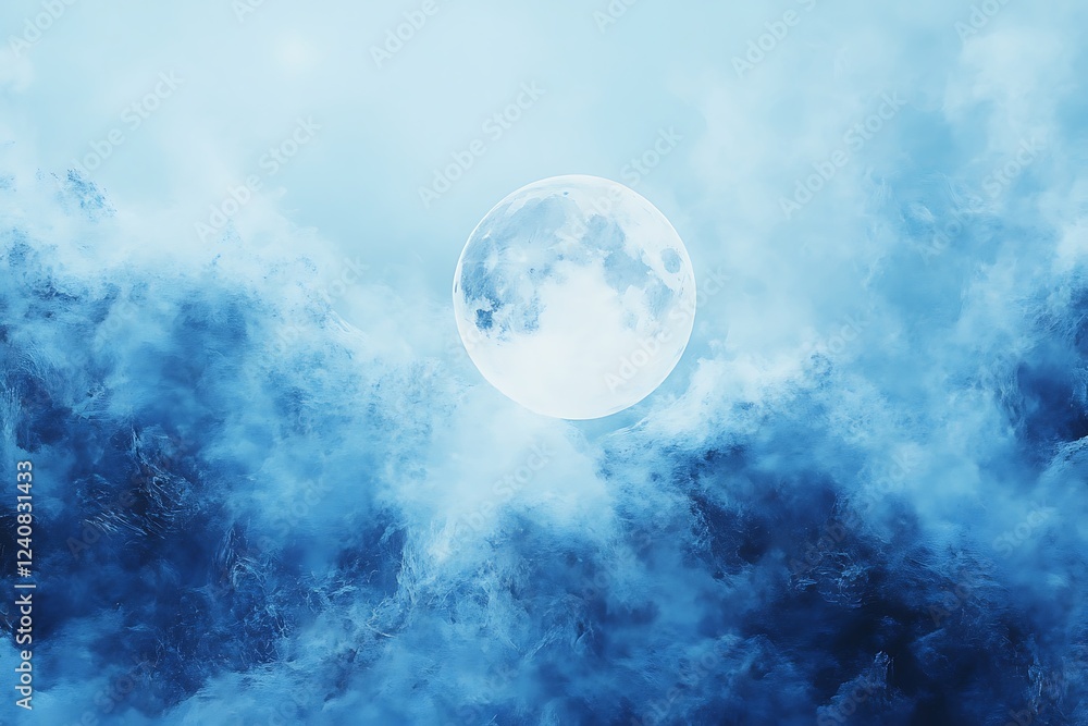 Fototapeta premium Full Moon Emerging Through Blue Cloudy Sky