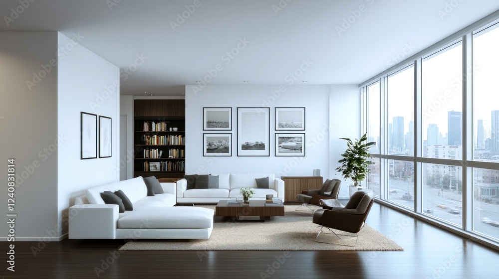 Fototapeta premium Modern City View Apartment Living Room