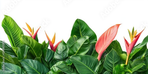 Lush Tropical Heliconia Rostrata with Vibrant Red and Orange Blooms photo