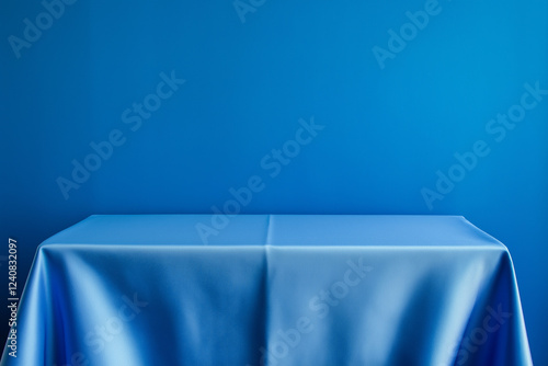 a blue table covered with cloth
