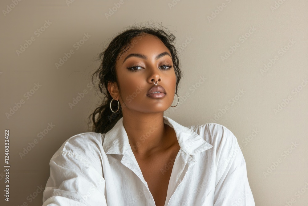 Minimalist Woman with Single Statement Piercing A woman with a minimalist aesthetic Minimalist Woman with Single Statement Piercing A woman with a minimalist aesthetic
