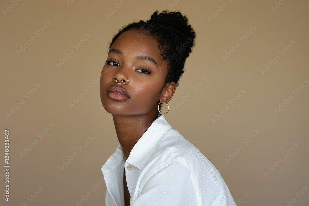 Minimalist Woman with Single Statement Piercing A woman with a minimalist aesthetic Minimalist Woman with Single Statement Piercing A woman with a minimalist aesthetic