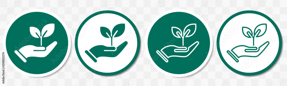 Obraz premium Four Circular Icons of Plant Growth in Hands