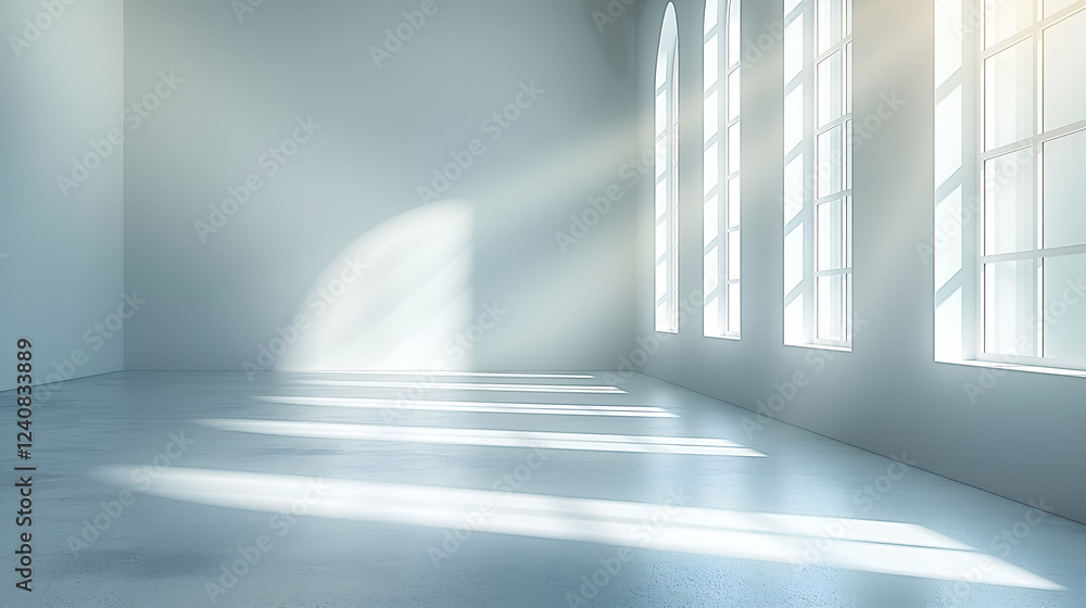 Sunlit Minimalist Room Modern Architecture, Empty Space with Natural Light Rays. Sunlit Minimalist Room Modern Architecture, Empty Space with Natural Light Rays.