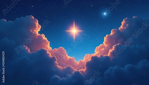 Cloudy night with a bright star peeking through the gaps, gap, shine