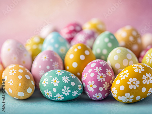 Charming hand-painted Easter Eggs in Bright Colors photo