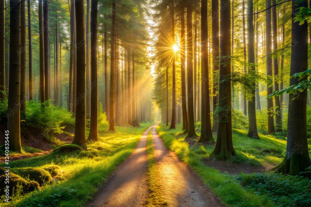 Obraz premium A Narrow Dirt Path Through a Sunlit Forest