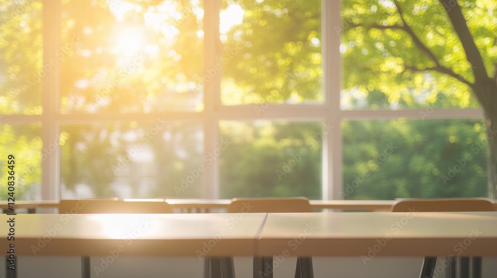 Fototapeta premium Bright Classroom with Natural Lighting and Green Background