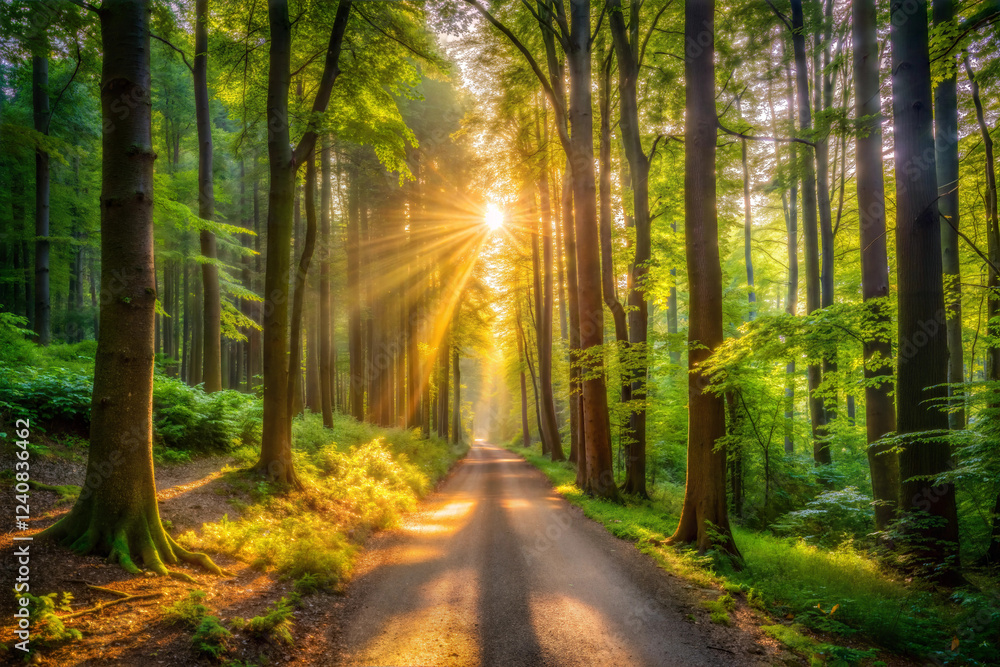 Obraz premium A Narrow Dirt Path Through a Sunlit Forest