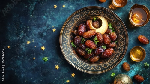 Wallpaper Mural Sweet Dates and Honey on Ornamental Plate, Ramadan Meal Torontodigital.ca