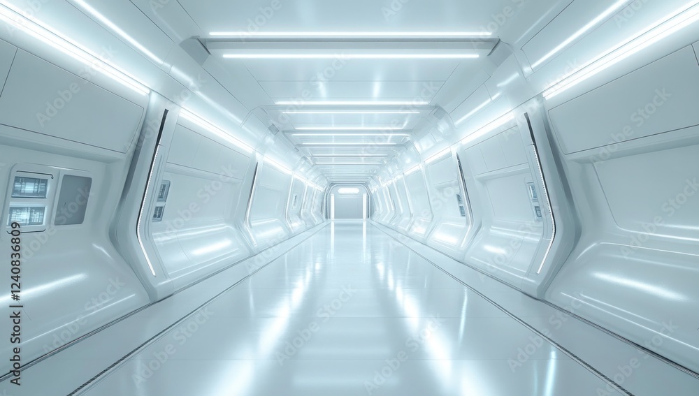 Futuristic Spaceship Corridor: A Sterile, Bright, and Clean Interior Futuristic Spaceship Corridor: A Sterile, Bright, and Clean Interior