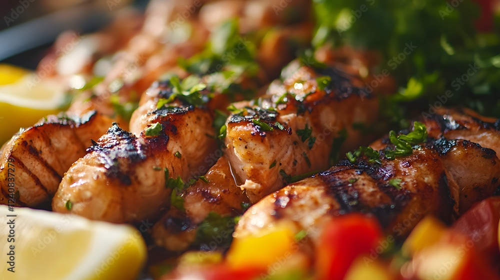 A Close-Up of a Beautifully Plated Grilled Salmon Dish Highlighting Culinary Artistry and Vibrant Flavors in Modern Cooking A Close-Up of a Beautifully Plated Grilled Salmon Dish Highlighting Culinary Artistry and Vibrant Flavors in Modern Cooking
