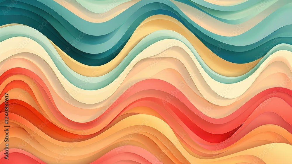 Unleashing Nostalgia: The Allure of an Abstract Horizontal Background with Colorful Waves in Retro 60s - 70s Style and Pastel Colors Unleashing Nostalgia: The Allure of an Abstract Horizontal Background with Colorful Waves in Retro 60s - 70s Style and Pastel Colors