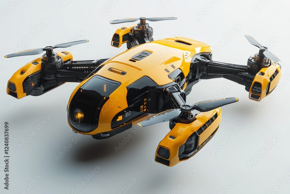 High-tech orange and black drone designed for professional aerial photography and videography High-tech orange and black drone designed for professional aerial photography and videography