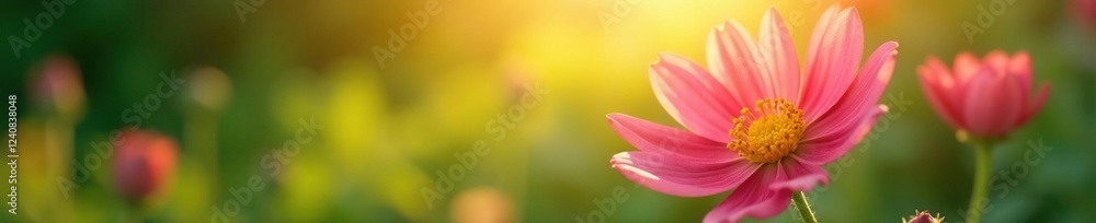 Delicate flower petals shimmering in sunlight's rays, soft, greenery Delicate flower petals shimmering in sunlight's rays, soft, greenery