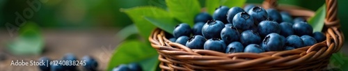 Wallpaper Mural Fresh picked wild Maine blueberries in a wicker basket lined with leaves, maine, wild, woven Torontodigital.ca