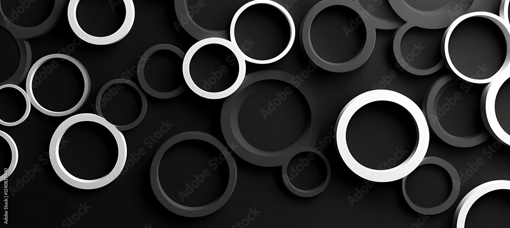 A black and white monochromatic background featuring various-sized circles, creating a striking and minimalist artistic backdrop. A black and white monochromatic background featuring various-sized circles, creating a striking and minimalist artistic backdrop.