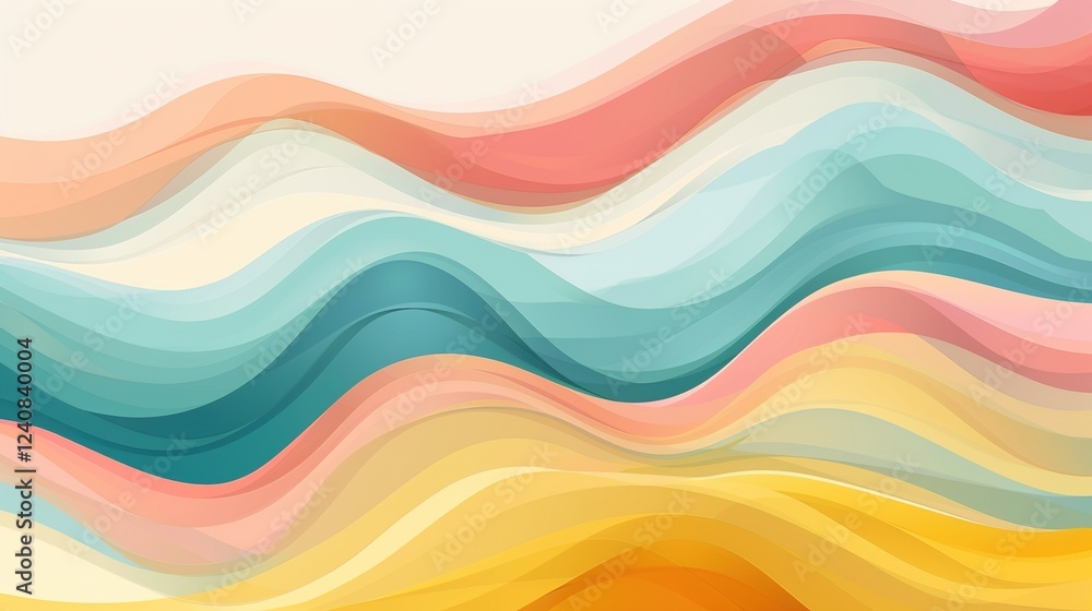 Obraz premium Unleashing Nostalgia: The Allure of an Abstract Horizontal Background with Colorful Waves in Retro 60s - 70s Style and Pastel Colors