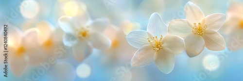 Dreamy Spring Background, Delicate White Blossoms in Soft Focus Pastel Colors with Sunlit Sparkles