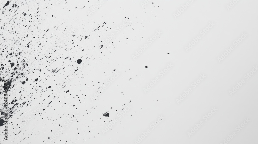 Black ink splatter on a white background creating an abstract art effect in a creative studio space Black ink splatter on a white background creating an abstract art effect in a creative studio space