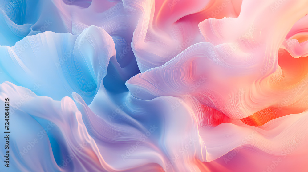 Obraz premium A pastel blue gradient with flowing curves and soft textures creating a calm effect.