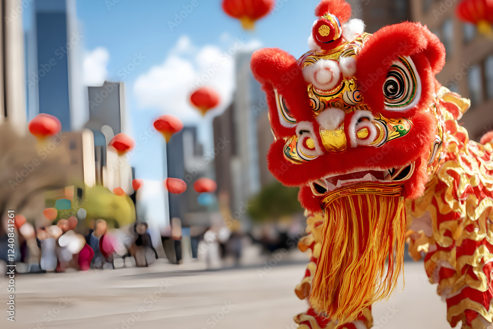 Φωτογραφία Vibrant chinese new year lion dance in urban street celebration