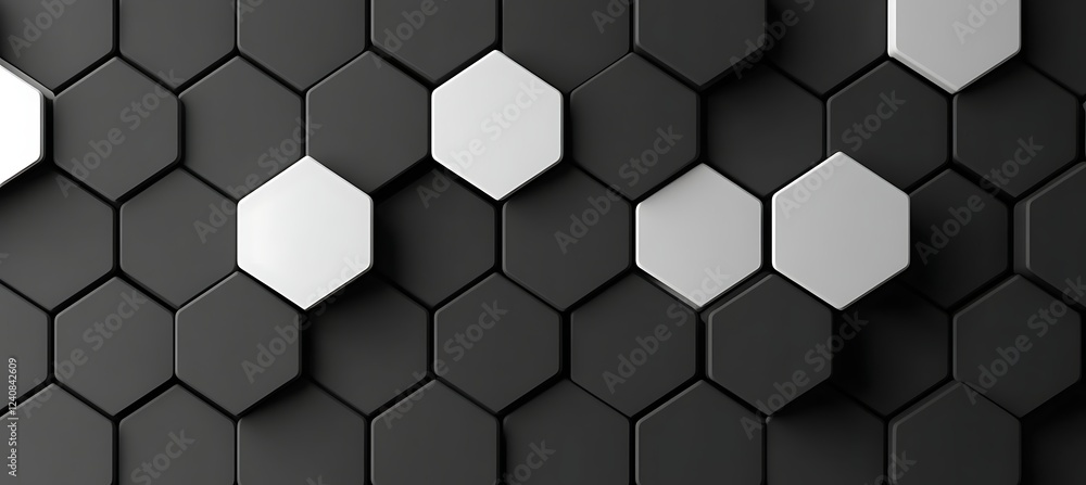 A bold and minimalistic backdrop with black and white hexagonal patterns forming a captivating background design. A bold and minimalistic backdrop with black and white hexagonal patterns forming a captivating background design.