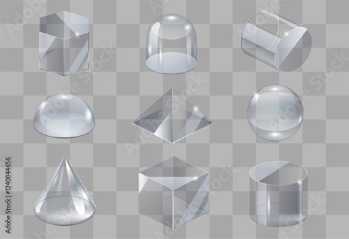 Set of transparent glass shapes