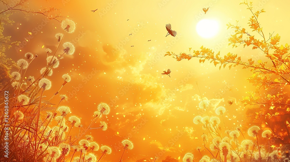 Immerse in Tranquility: The Mesmerizing Blend of Golden Sunset and Dandelion in a Meditative Zen Background Immerse in Tranquility: The Mesmerizing Blend of Golden Sunset and Dandelion in a Meditative Zen Background