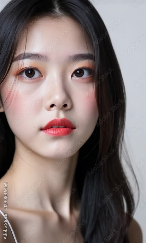 close up face portrait of young pretty Asian woman with clean clear skin, skincare and well-being concept close up face portrait of young pretty Asian woman with clean clear skin, skincare and well-being concept