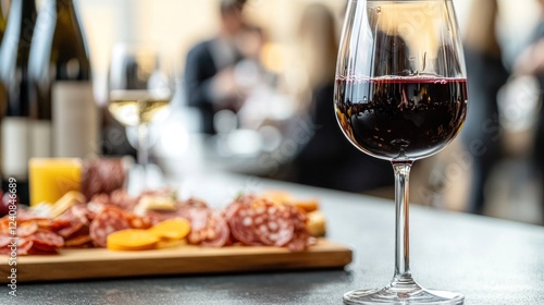 Red Wine and Charcuterie Board at a Social Gathering