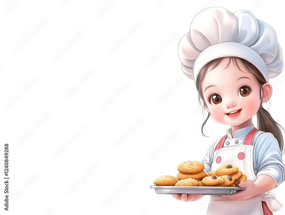 A cartoon character presents tray of delightful food with culinary expertise A cartoon character presents tray of delightful food with culinary expertise