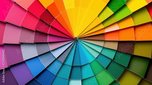 A graphic design of a color wheel with smooth lines and bold, contrasting colors.